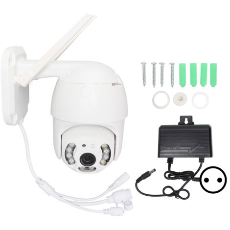 Caméra de surveillance extérieure sans fil 3MP, double éclairage, rotation 360°, étanche IP66, montage mural, alimentation 100‑240V, prise UE
