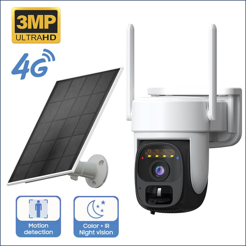 Merkmak - Camera de surveillance exterieure solaire sans fil 4G ptz 3MP 2K avec panneau solaire 5W batterie 9000mah Zoom optique 10X Audio
