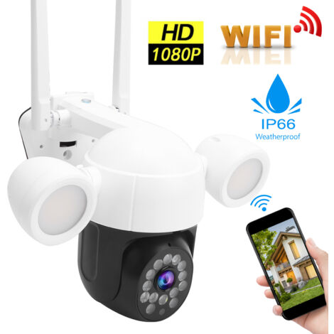 Caméra de Surveillance Extérieure Wifi 1080P PTZ avec Vision Nocturne Couleur, Audio Bidirectionnel et Détection de Mouvement, Étanche IP66