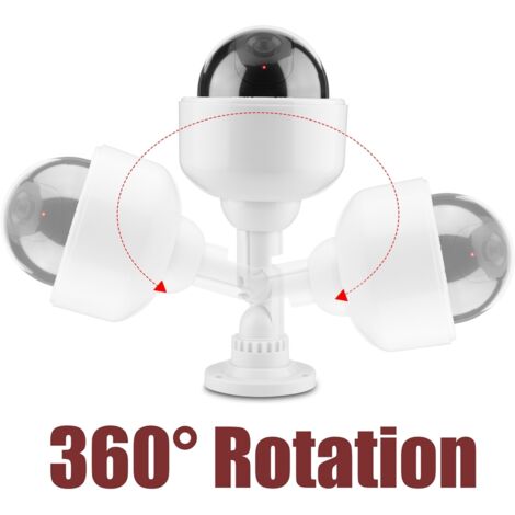 Caméra de Surveillance Fausse Dôme à LED Clignotante, Détecteur Visuel Anti-Intrusion avec Rotation 360°