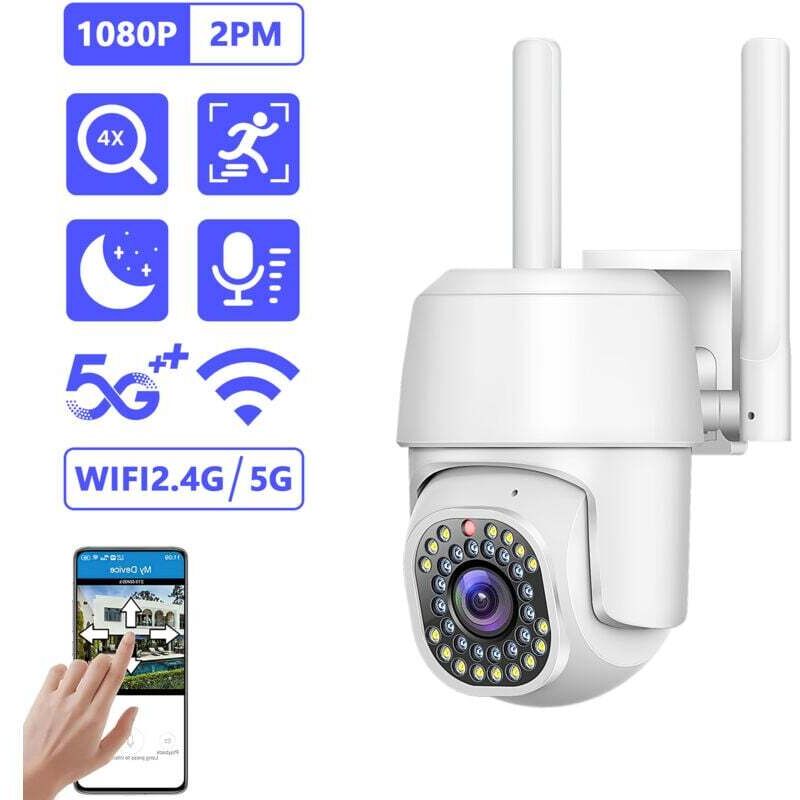 Camera de surveillance HD 2MP 1080P WiFi sans fil 2.4G + 5G Rotation 360 �� Vocal bidirectionnel Vision Nocturne APP