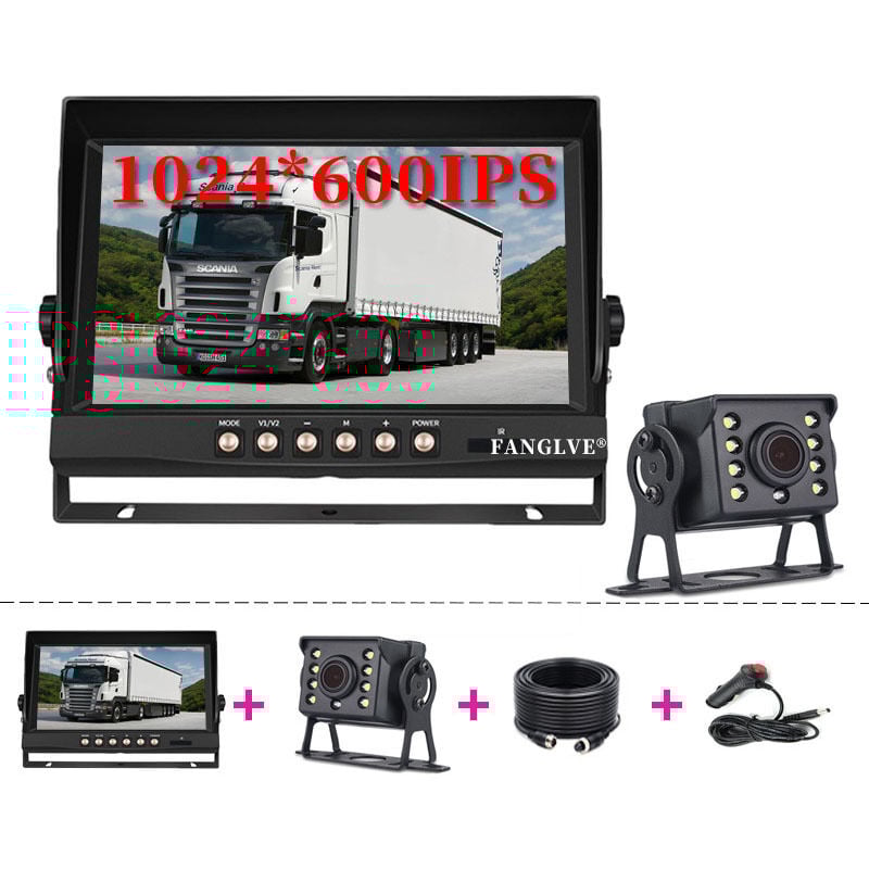 Caméra de surveillance interieur / exterieur Caméra de recul sans fil pour véhicule 2,4 GHz, moniteur lcd 9 pouces pour camion, bus, camping-car,