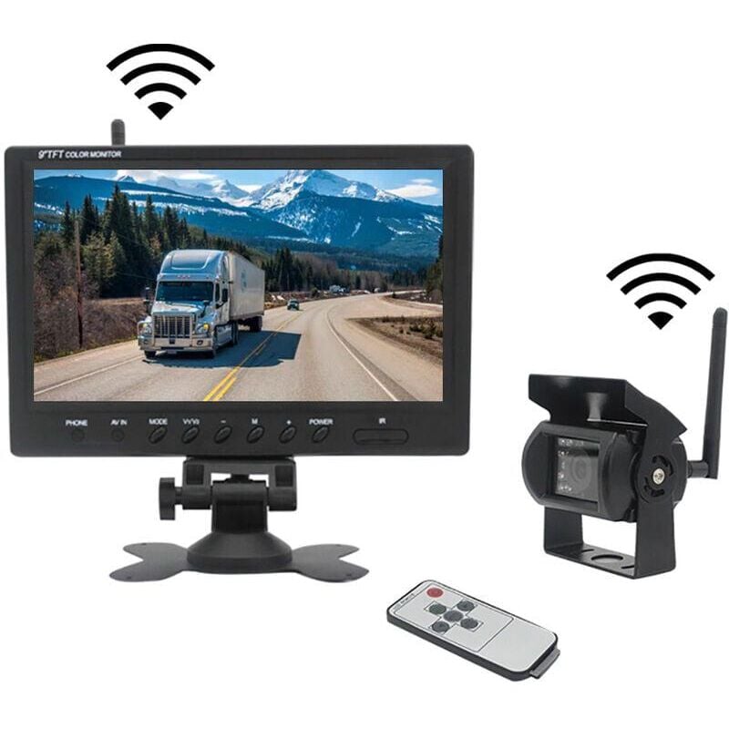 Caméra de surveillance interieur / exterieur Caméra de recul sans fil pour véhicule 2,4 GHz, moniteur LCD 9 pouces pour camion, bus, camping-car,