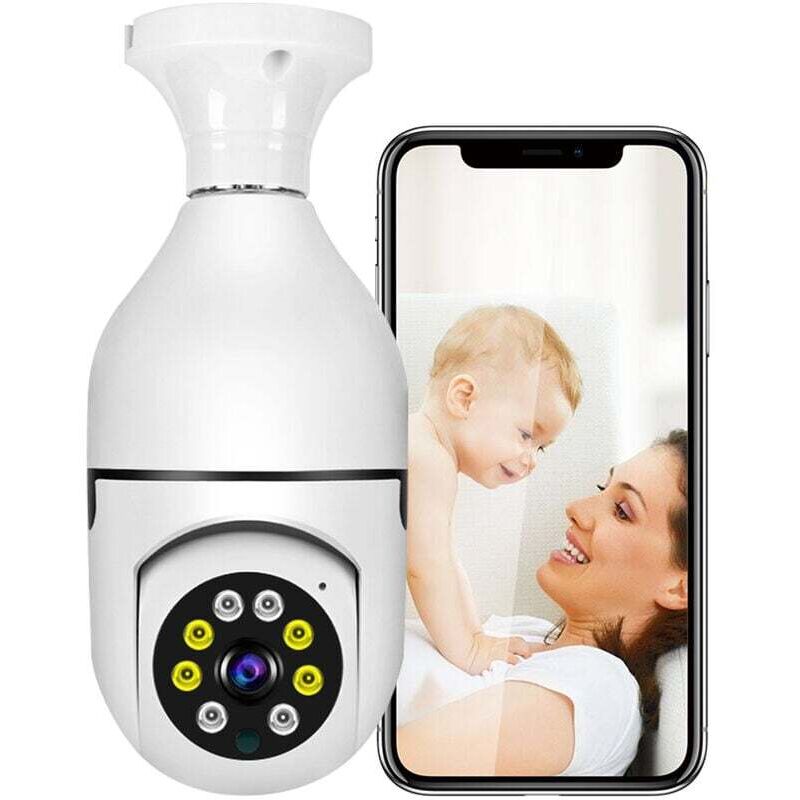 Camera de Surveillance IP Wifi E27 Ampoule 4x Zoom Numerique HD Polychrome Vision Nocturne Suivi Humain Automatique Video Monit de Securite