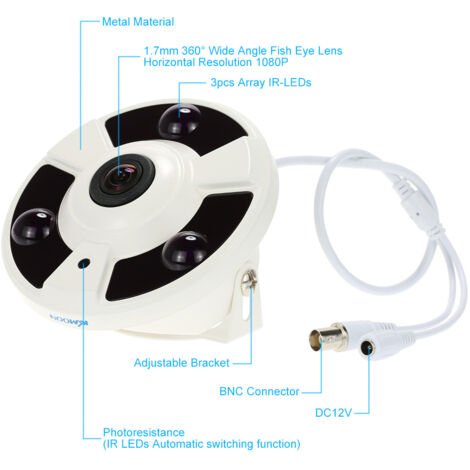 Caméra de surveillance panoramique 360° HD 2000 TVL 1080p 1,7 mm Fisheye pour la sécurité à domicile (système PAL).