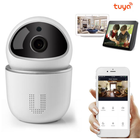Caméra de Surveillance WiFi 1080P avec Vision Nocturne et Audio Bidirectionnel, Compatible Tuya/Smart Life, Alimentation 100-240V, Plug EU