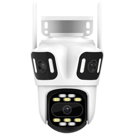 Caméra de Surveillance WiFi 12MP Triple Objectif - 3 Écrans Simultanés, PTZ 355°/90°, Suivi Automatique Humain, Vision Nocturne 3 Modes, IP66 Étanche, Audio Bidirectionnel, Multi-utilisateurs, 128Go C