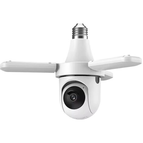 Caméra de Surveillance WiFi Double Bande 2.4G/5G Intérieure PTZ - Douille E27 avec Lampe LED 3 Feuilles, 1536P, Détection Humaine, Vision Nocturne 20m, Audio Bidirectionnel, 128Go Carte SD Incluse
