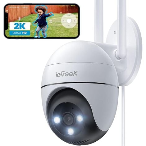 Caméra de surveillance WiFi extérieure 2K IEGEEK - Caméra IP 360° compatible avec 2,4GHz / 5GHz, vision nocturne en couleur, détection humaine, audio bidirectionnel, orientation panoramique/verticale