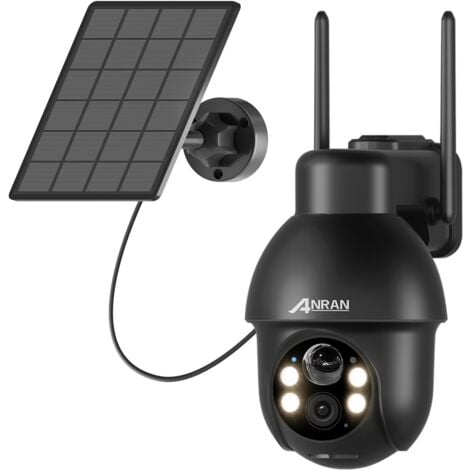 Caméra de Surveillance WiFi Extérieure 3MP sans Fil Solaire, 360° PTZ Vision Nocturne Couleur ,Spotlight PIR Détection Humaine, Audio Bidirectionnel, Sirène de Alarme, Alexa/Cloud/SD, ANRAN Q3 Noir