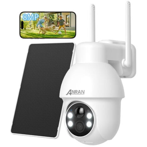 Caméra de Surveillance WIFI Extérieure 8MP (8 mégapixels) sans Fil Solaire, Alarme Sonore, Audio Bidirectionnel, Détection de Mouvement PIR, Vision Nocturne à Couleurs Complètes, Compatible Alexa, ANR