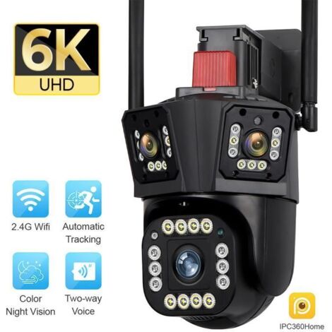 Caméra de Surveillance WiFi Extérieure Prumya, IP Caméra 12MP triple objectif trois écrans IP66 Vision Nocturne Maison Sécurité