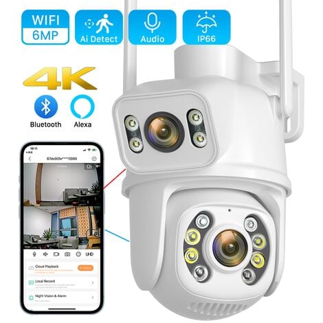 RANIPOBO Camera de Surveillance WiFi Exterieure, Surveillance de Securite 6Mp Double Objectif , Vision Nocturne couleur IP66