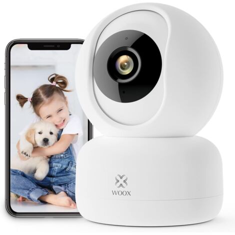 Caméra de surveillance WiFi intérieure HD 1080P – Vision nocturne 360° – Détection de mouvement AI – Audio bidirectionnel – Compatible Alexa et Google – Woox