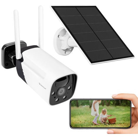 Caméra de Surveillance WiFi+Panneau Solaire-Batterie Longue durée 10400mAh-FullHD-Détection de Mouvement et Humaine-Extérieur-Vision Nocturne-Audio bidirectionnel-Caméra sécurité extérieure anti-intru
