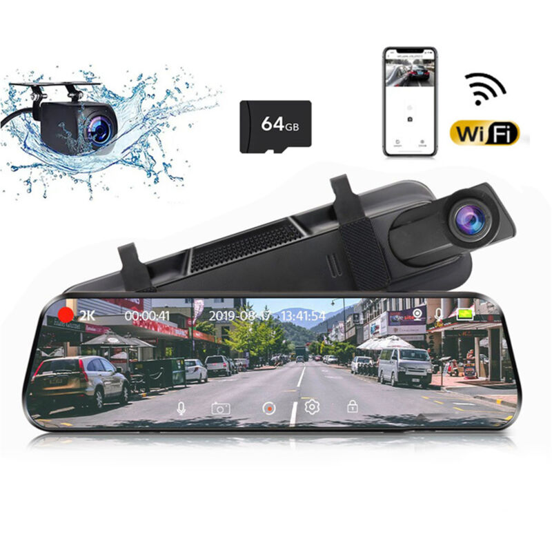 Lifcausal - Caméra de tableau de bord dvr 2048P, double caméra avant et arrière, enregistreur de conduite avec écran tactile de 10 pouces, grand