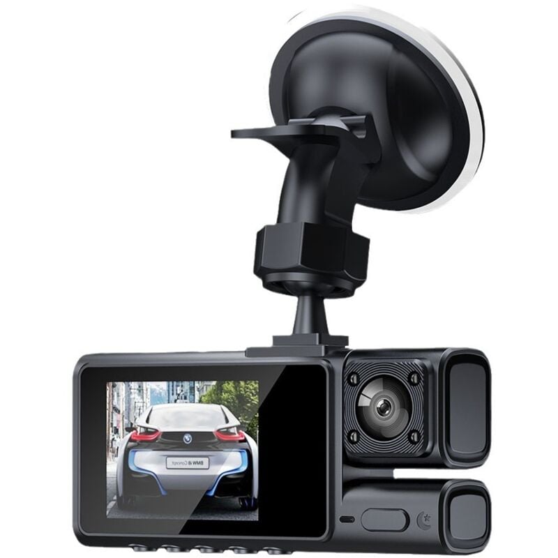 Caméra de Voiture, Caméra de Tableau de Bord Avant et Arrière, Enregistrement de Conduite 1080P HD 3 Canaux avec 3 Caméras à l'avant, à L'intérieur