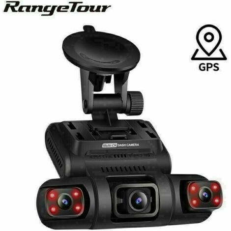 Caméra de voiture Dash Cam WiFi GPS – 3 canaux 2K + 1080P + 1080P – Vision nocturne, angle 170°, enregistrement simultané – Noir – M-E