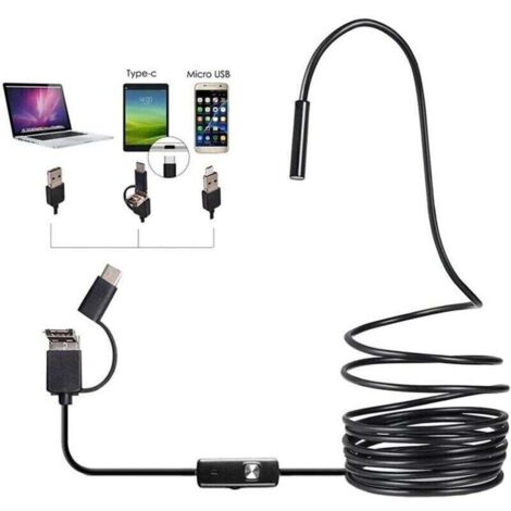 Caméra d'inspection 3 en 1 USB Type-C, endoscope industriel HD, tube étanche pour canalisation, luminosité réglable, endoscope industriel noir HD (taille : 5 m)