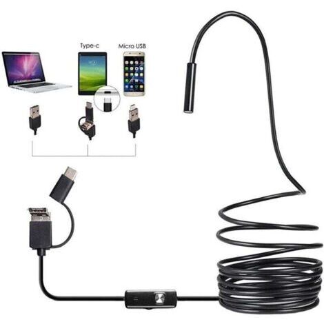 Caméra d'inspection 3 en 1 USB Type-C, endoscope industriel HD, tube étanche pour canalisation, luminosité réglable, endoscope industriel noir HD (taille : 5 m)