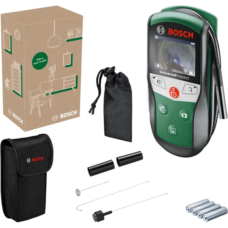 Bosch - Caméra d'inspection UniversalInspect (Caméra endoscopique Ø8 mm pour des images colorées et de haute qualité avec câble flexible de 0,95 m et mémoire intégrée, dans un coffret e-commerce)