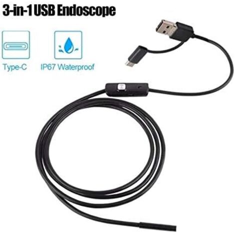 CaméRa D'Inspection D'Endoscope Industriel 3-en-1 pour Endoscopes IntéGré IP67 Etanche Endoscope USB Type-C pour Smartphones Android/PC (5M 5.5Mm)