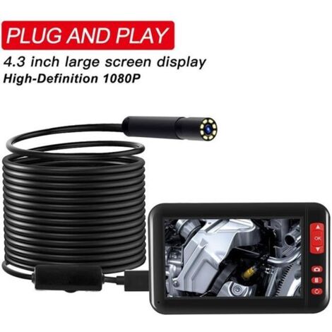 Caméra d\'inspection d\'endoscope industriel endoscope 4.3inch HD 1080P écran d\'affichage intégré 8 LEDs lentille 8mm 2000mAh 5M