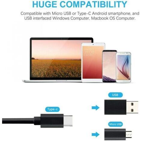 Caméra d'inspection endoscopique 3 en 1, endoscope industriel haute définition, lentille étanche de 5,5 mm, 6 lumières LED, interface USB 3 en 1, compatible avec les téléphones et ordinateurs Android