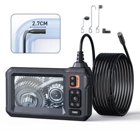 LONGZIMING Caméra d'inspection endoscopique Industrielle, caméra d'égout endoscopique IPS 4,3", caméra Serpent étanche IP67 avec 8 lumières LED, câble Semi-Rigide de 5 m