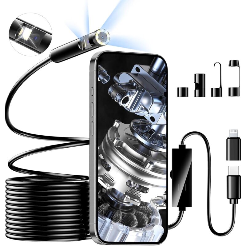 Caméra d'inspection Endoscopique Serpent 1920P HD, Endoscopique D'inspection à Double Lentille, Endoscopique Type C de portée avec 8+1 Lumières LED