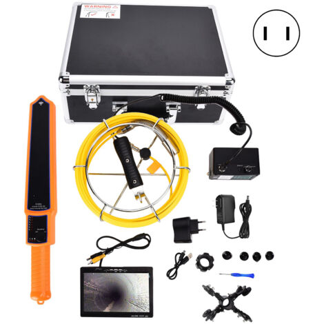 Caméra d'inspection industrielle HD 7 pouces avec endoscope 12 LED, câble 50m, 100‑240V, pour diagnostic de canalisations