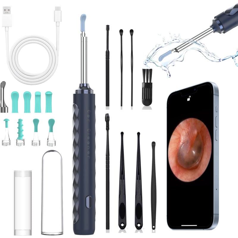 Caméra d'inspection Otoscope Oreille 1080P HD 3,5mm IP67 Étanche Nettoyant Oreille Avec 6 Lumières LED Outil de Nettoyage d'oreille Adapté aux