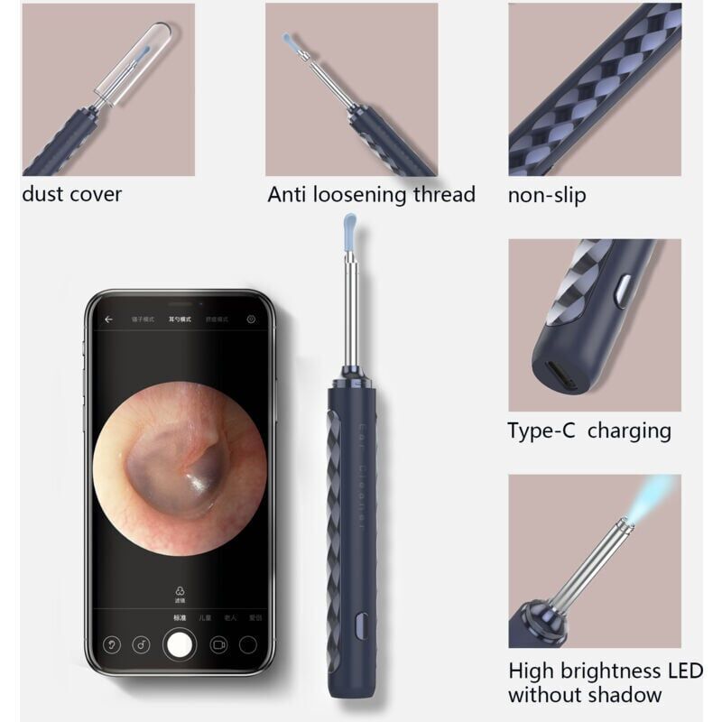 SNQ - Caméra d'inspection Otoscope Oreille 1080P hd 3,5mm IP67 Étanche Nettoyant Oreille Avec 6 Lumières led Outil de Nettoyage d'oreille Adapté aux