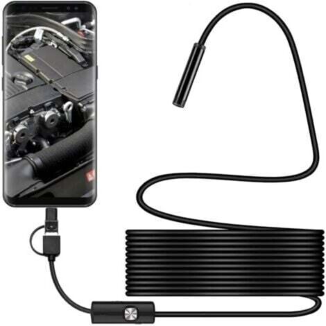 Caméra d'inspection USB Endoscope Serpent USB-C IP67 5.5mm, 6 LED Réglables, 5m Rigide, pour Android Windows