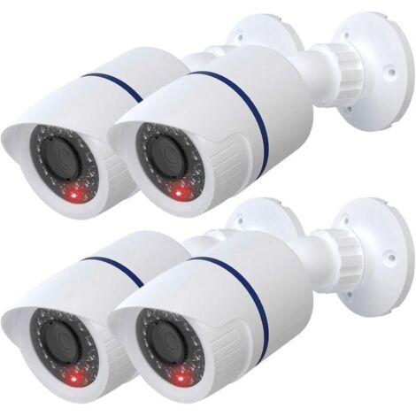 Caméra dôme factice factice simulée de sécurité CCTV intérieur extérieur avec une lumière LED, autocollant d'avertissement d'alerte de sécurité, 4 paquets, blanc