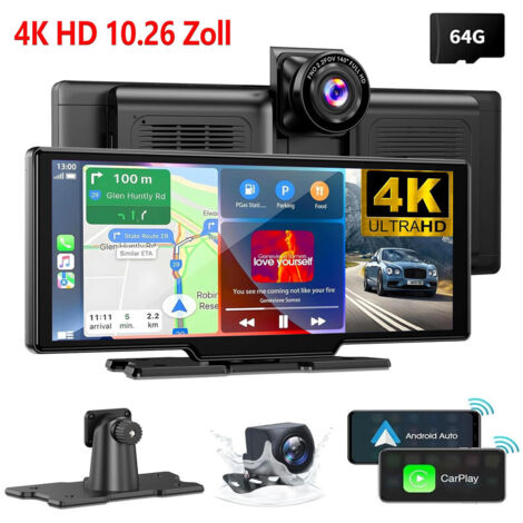 Caméra embarquée 4K HD avec système de navigation GPS et compatible CarPlay