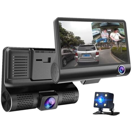Caméra embarquée de voiture avec écran IPS 4 pouces, triple objectif, Full HD 1080p, boîtier noir numérique HD.