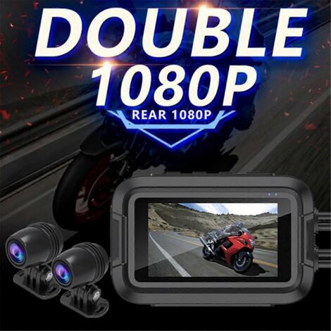 Caméra embarquée étanche double DVR 1080p pour moto, avec WiFi et GPS intégré.