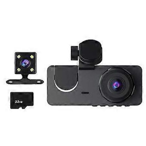Caméra embarquée HD 1080p avec vision avant et arrière, 3 objectifs, enregistreur de voiture connecté sans fil.
