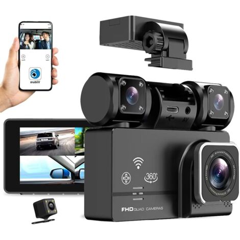 Caméra embarquée WiFi 4 canaux pour voiture – Protection panoramique 360° – Caméras HD1080P avant et latérales – Vision nocturne infrarouge