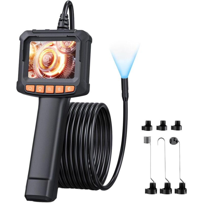 Caméra Endoscopique, 1080P HD Endoscope avec Zoom 2X, IP67 Camera Inspection Canalisation à Étanche IPS de 2,4 Pouces, Câble Semi-Rigide de 5M, 8 LED