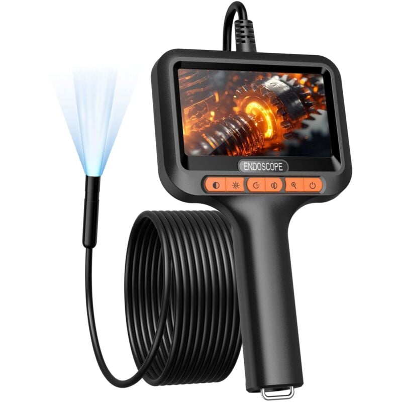 Camera Endoscopique 10m avec Écran et Lumière, 1920p hd Camera Canalisation avec Écran ips 4,3 Pouces et 8 led Réglables, IP67 Camera Inspection, 8mm