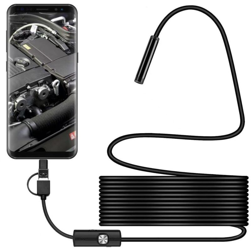 Caméra Endoscopique, 1920P HD Camera d'Inspection Canalisation, IP67 Endoscope Camera avec 8 lumières LED Câble Semi-Rigide de 5m pour iPhone iOS
