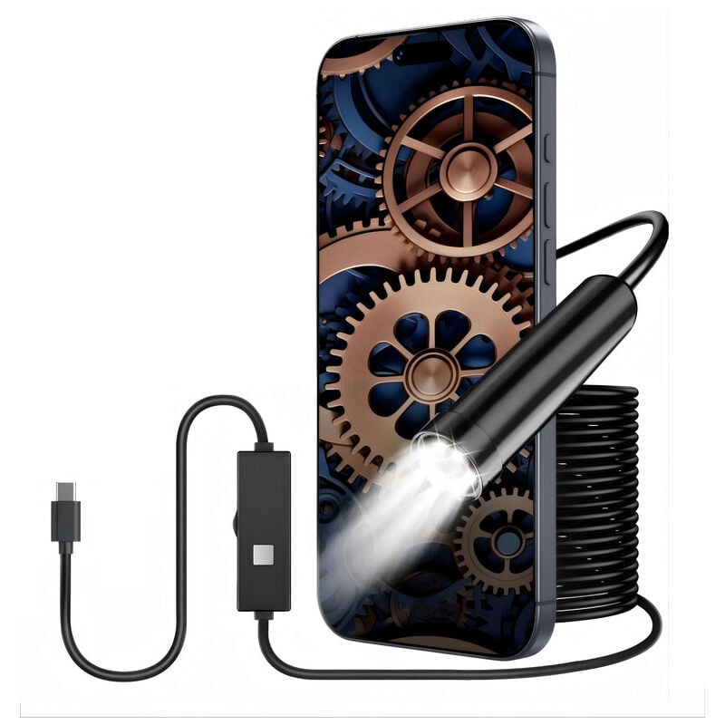 Ouylaf - Caméra endoscopique avec lumière, caméra d'inspection pour câble semi-rigide de 10 m, endoscope de type c 8,0 mm et 6 led, caméra endoscope