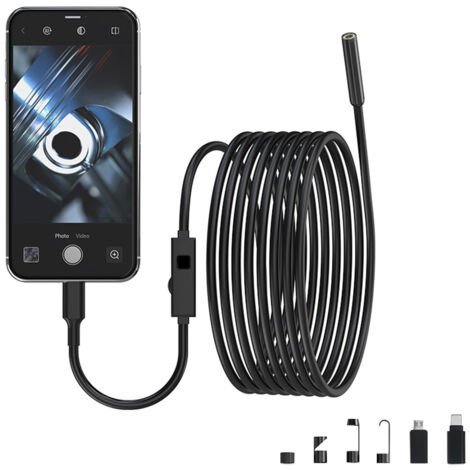 Caméra endoscopique avec lumière, endoscope étanche IP67 avec 8 lumières LED, câble semi-rigide de 16,4 pieds, caméra serpent HD de 2,0 mégapixels pour téléphones iOS et Android