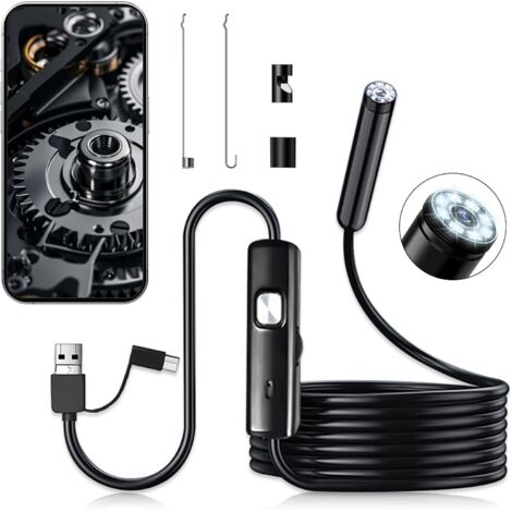 VEVOR Endoscope Caméra Inspection HD 1920P 3m Semi-Rigide – Étanche IP67, 8 LED Réglables, Compatible Android IOS