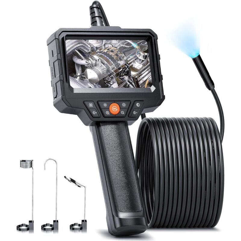Camera Endoscopique, Caméra d'inspection de Serpent Endoscope 10M IPS 4.3' Pouces Caméra Endoscopique avec 8 LED Réglables, Endoscope Industriel