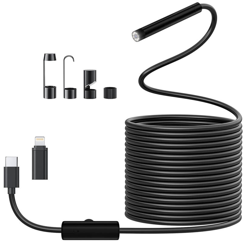 Camera Endoscopique D'inspection 1920 hd Serpent avec 8 led Pas de WiFi Camera Inspection Canalisation pour Android et iOS(5M)