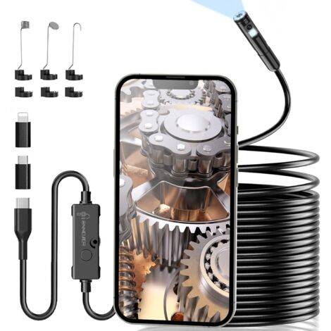 Camera Endoscopique Double Objectif 1920P HD, Camera Inspection Canalisation Étanche IP67 avec 8+1 LED, 10M Câble Semi-Rigide, Compatible Android/iOS, pour Égouts et Tuyaux