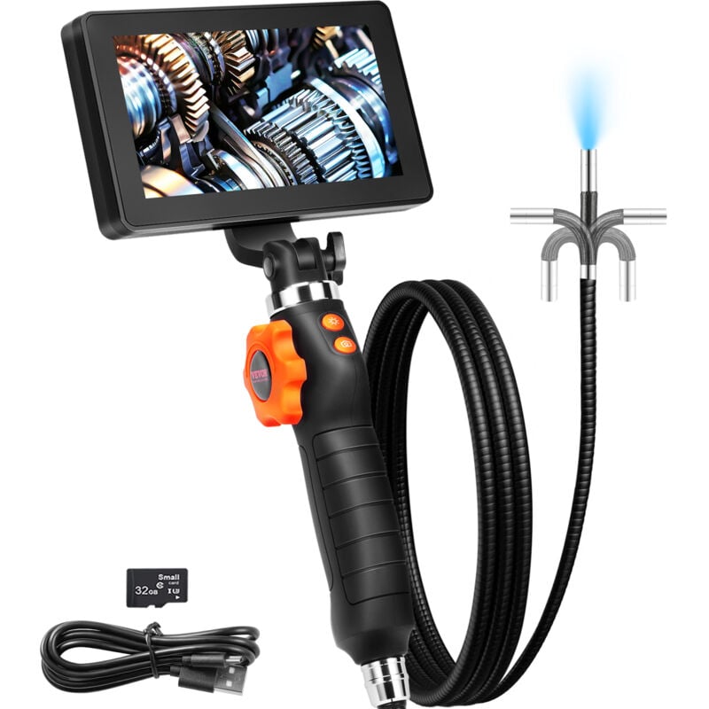 Camera endoscopique flexible Vevor endoscope a double articulation avec objectif fin de 6,4 mm, ecran ips hd de 5 pouces, grossissement 8X, camera